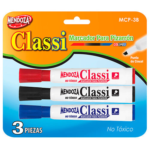MARCADOR PARA PIZARRON CLASSI NEGRO ROJO AZUL 3 PZAS MOD.MCP-3B