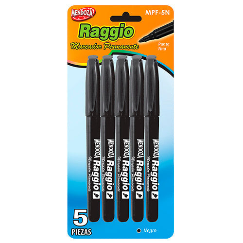 MARCADOR PERMANENTE RAGGIO PUNTO FINO NEGRO 5 PZAS MOD.MPF-5N