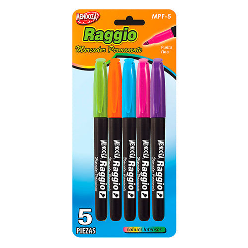 MARCADOR PERMANENTE RAGGIO PUNTO FINO COLORES  5PZAS MOD.MPF-5