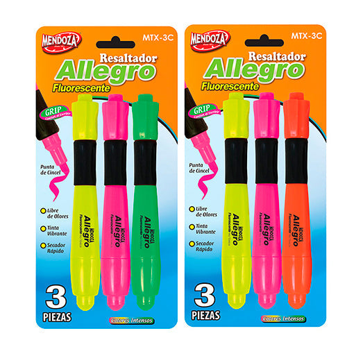 Resaltador De Textos Fluorescente Allegro Set De 3 Piezas