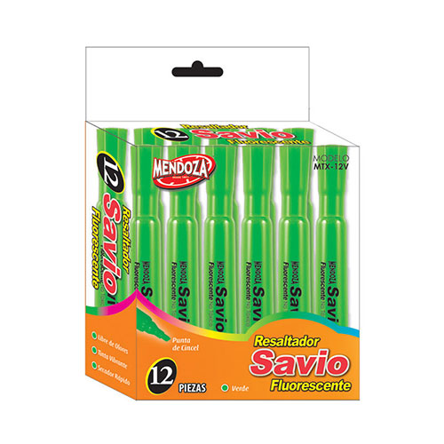 RESALTADOR DE TEXTOS FLUORESCENTE SAVIO VERDE  MOD.MTX-12V