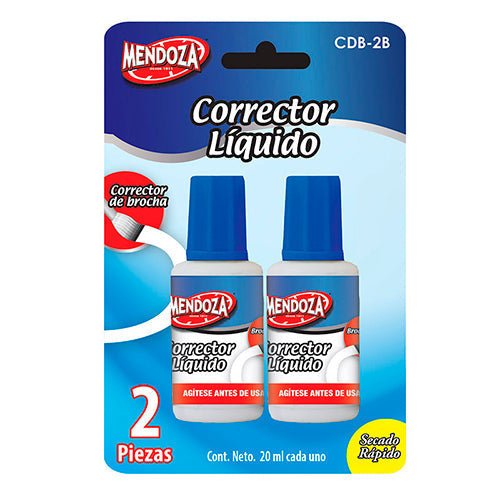 CORRECTOR LÍQUIDO BROCHA  C/2 PIEZAS 20 ml C/U  MOD.CDB-2B