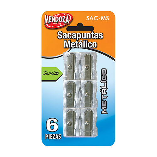 Sacapuntas Metálico Escolar Cuerpo De Aluminio Blíster 6 Piezas