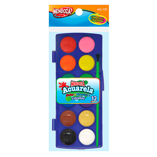 ACUARELA LAVABLE 12 COLORES C/1 PINCEL EN ESTUCHE MOD.ACL-12P