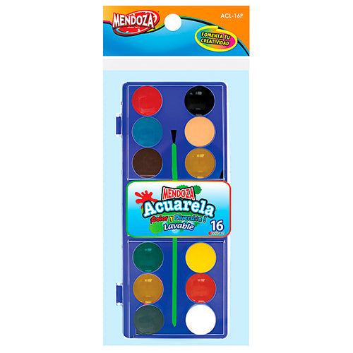 ACUARELA LAVABLE 16 COLORES C/1 PINCEL EN ESTUCHE MOD.ACL-16P