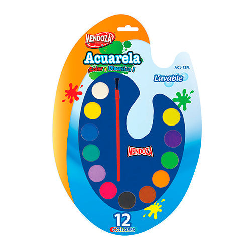 Acuarela Escolar 12 Pastillas Con 1 Pincel En Blíster