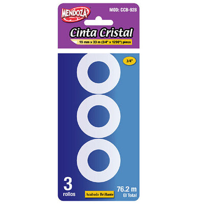 Refill Cinta Adhesiva Cristal Mendoza 19 Mm X 33 M Pack 3 Unidades