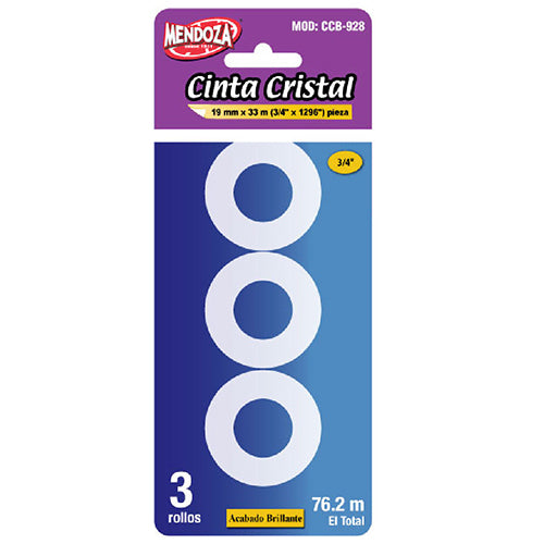 Refill Cinta Adhesiva Cristal Mendoza 19 Mm X 33 M Pack 3 Unidades