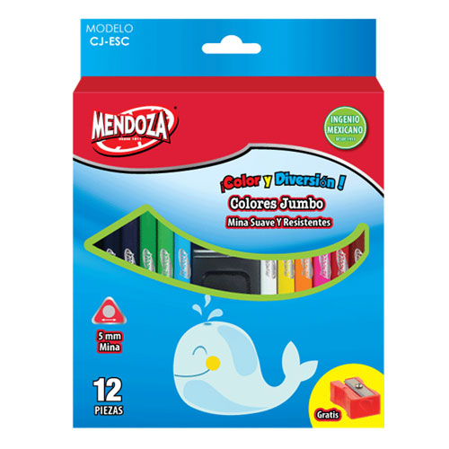 Lápices De Color Jumbo Triangulares Mendoza Mina 5 Mm C/12