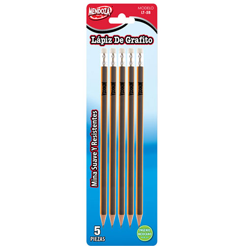 Lápiz De Grafito Mendoza Triangular #2 Blíster Con 5 Unidades