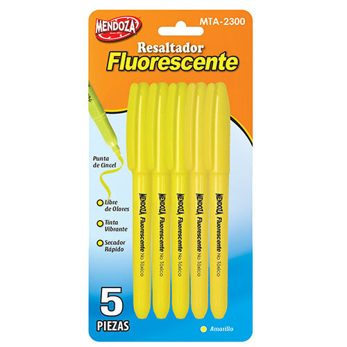 MARCA TEXTOS FLUORECENTE AMARILLO C/5 PIEZAS EN BLISTER MENDOZA MOD. MTA-2300