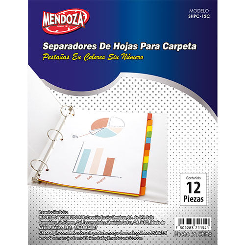 Separador Para Carpeta Mendoza 12 Secciones Colores Brillantes 1 Pieza