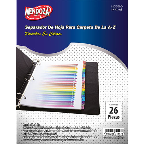 Separador Alfabético Mendoza A-z 26 Piezas Para Carpeta