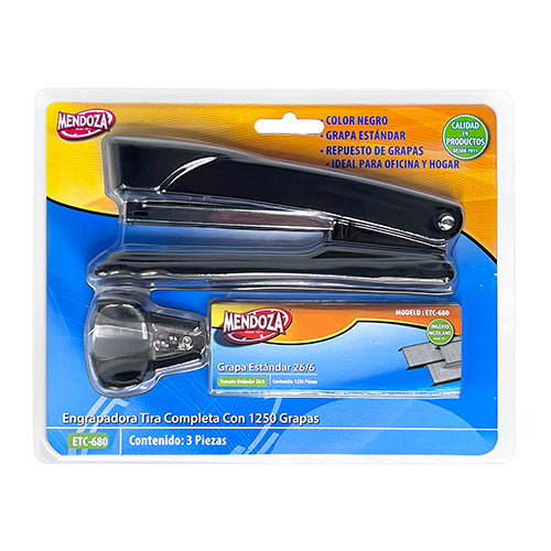 Engrapadora Mendoza Tira Completa Negra Con Grapas Y Quita Grapas 1 Pieza