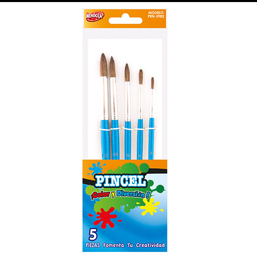 PINCEL MENDOZA REDONDO PELO NATURAL C/5 PIEZAS MOD. PRN-3982