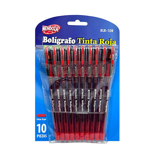 Bolígrafo Fino Mendoza Tinta Roja Bolsa Con 10 Piezas