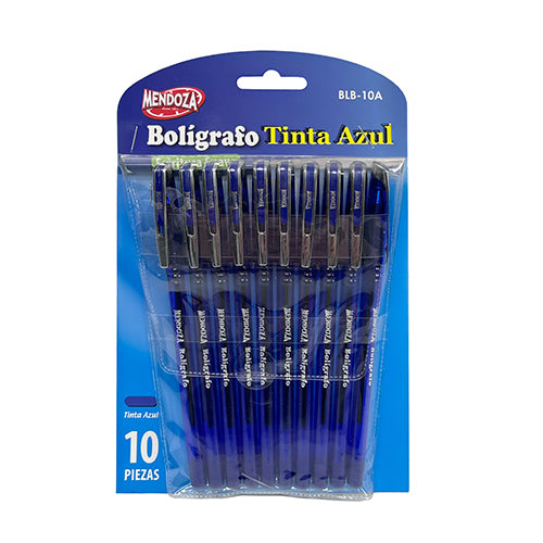 Bolígrafo Mendoza Tinta Azul Fina Bolsa Con 10 Piezas