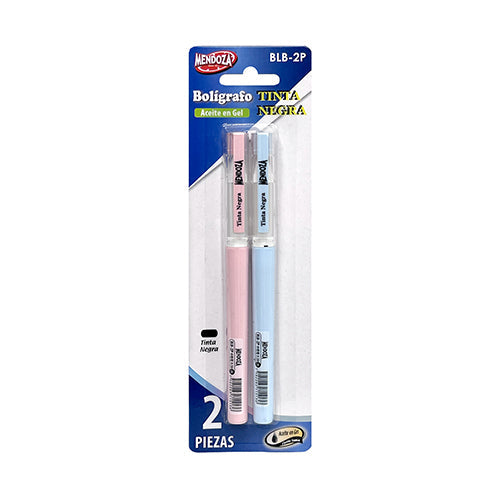 Bolígrafo Mendoza Pastel Tinta Negra Punto Mediano Blister Con 2 Unidades