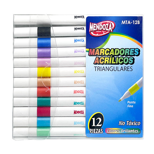 Marcador Acrílico Triangular Mendoza Punta Fina 12 Colores 1 Pieza