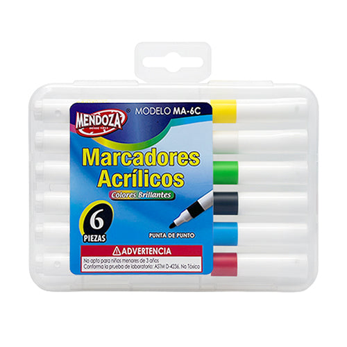 Marcadores Acrílicos Estuche 6 Colores Punta 4 Mm Para Múltiples Superficies
