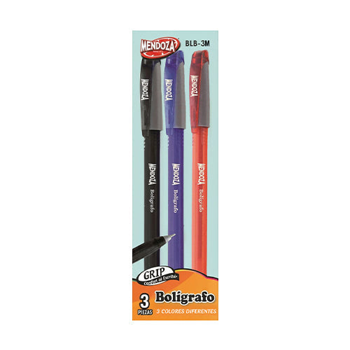 BOLIGRAFO  P/MEDIANO BOLSA C/3 N/RJ/AZUL MENDOZA MOD.BLB-3M
