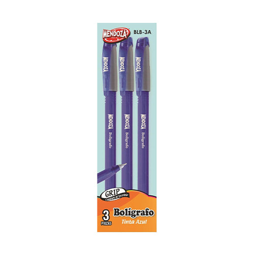 Bolígrafo Mendoza Punta Mediana Azul Bolsa Con 3 Unidades