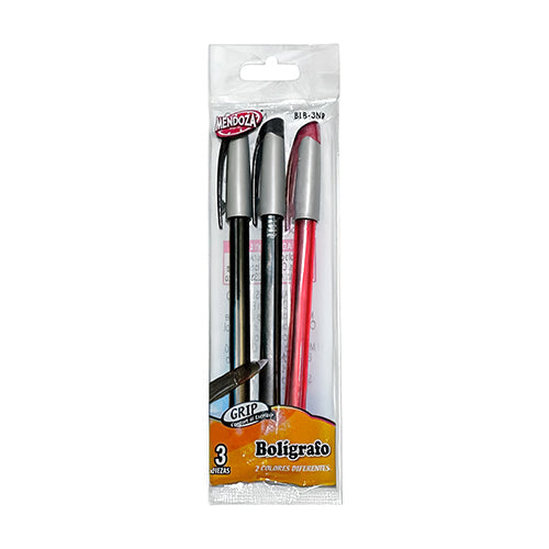 BOLIGRAFO  P/MEDIANO BOLSA C/3 2 NEGRA/1 ROJA MENDOZA MOD.BLB-3NR
