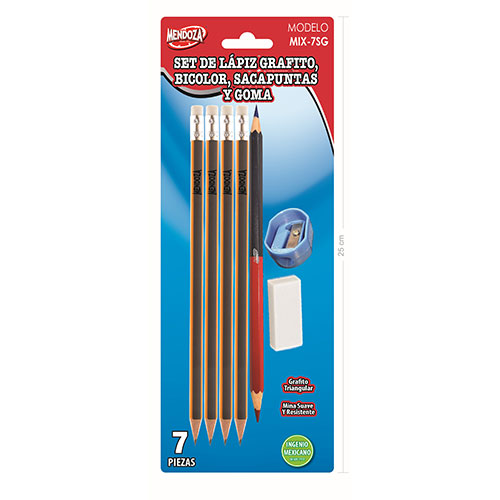 Set De Escritura Mendoza Mix 4 Lápices Con Sacapuntas Goma Y Bicolor