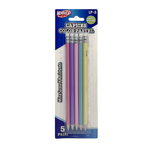 Lápiz De Grafito Nº 2 Mendoza Colores Pastel Blister Con 5 Unidades