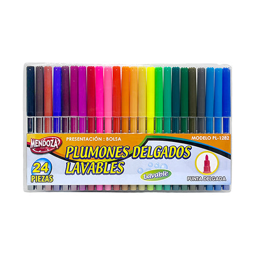 Marcadores Lavables Punta Fina Mendoza Set 24 Piezas Secado Rápido
