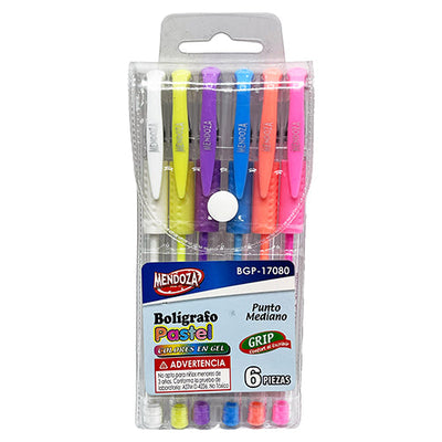 Bolígrafo Tinta Aceite En Gel Mendoza Colores Pastel C/6