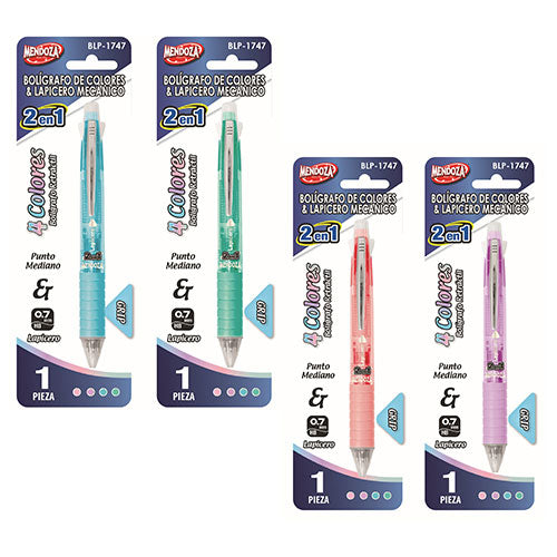 Bolígrafo 2 En 1 Mendoza 4 Colores Y Lapicero Mecánico