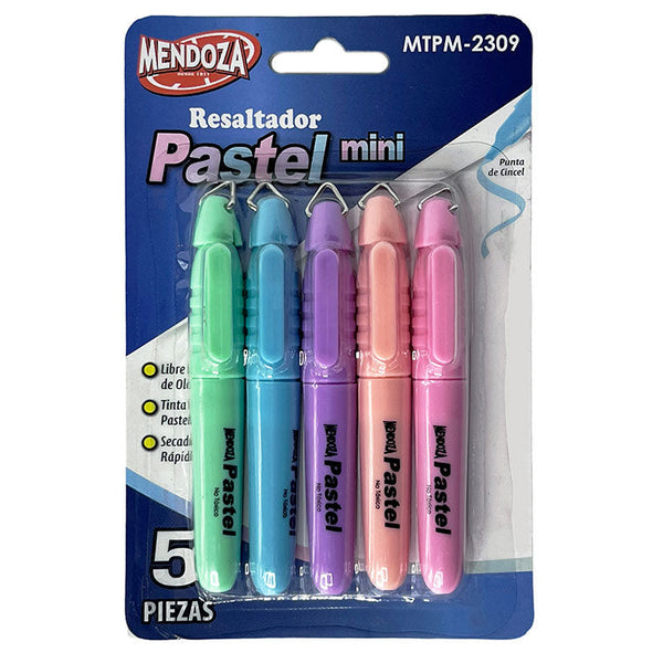 Marcador Fluorescente Pastel Mini Mendoza Blister Con 5 Colores