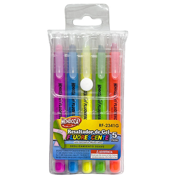 Marcadores Fluorescentes En Gel Mendoza Blister Con 5 Colores