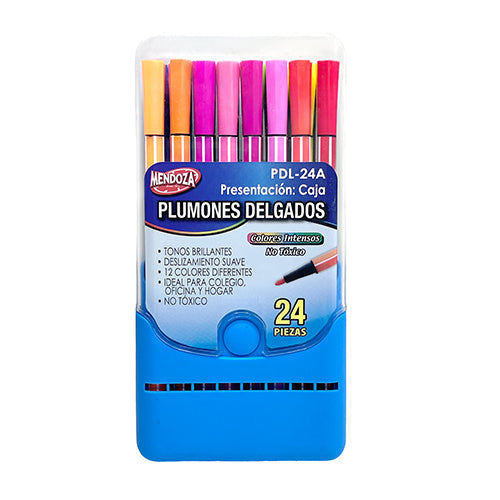 Marcadores Base Agua Color Azul Punta Delgada Set 24 Piezas