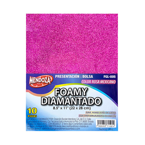 Foamy Diamantado Glitter Rosa Mexicano 22X28 Cm Paquete Con 10 Piezas