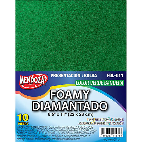 Foamy Tamaño Carta Fommy Glitter Verde Bandera Paquete 10 Hojas