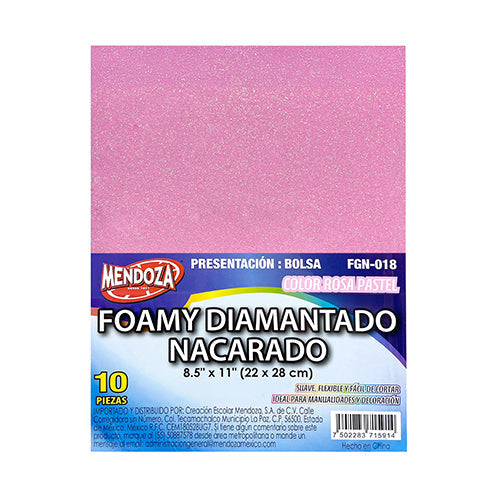 Foamy Diamantado Nacarado Rosa Pastel 22X28 Cm Paquete Con 10 Piezas